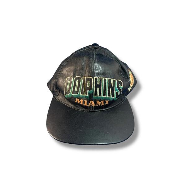 Vintage 90's FANS NFL Miami Dolphins  Leather Snapback Hat Korea - Picture 1 of 7